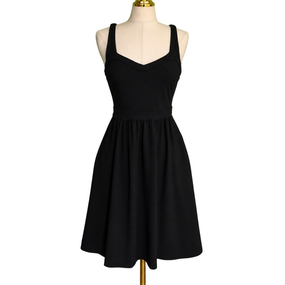 Cynthia Rowley Fit Flare Dress Women 4 Black Scuba Racerback Gold Zip Pockets